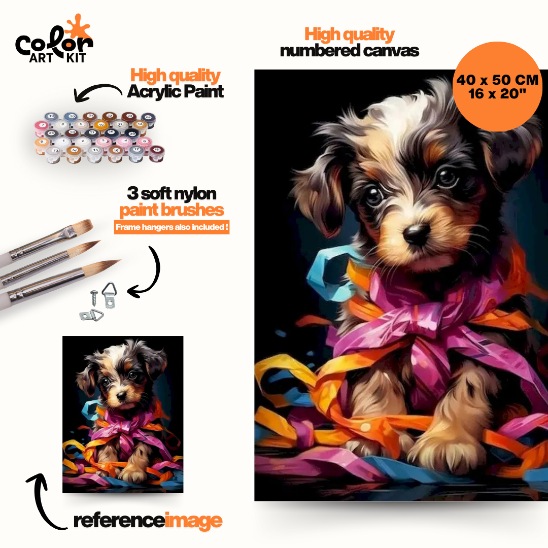 Chiot mignon avec des rubans colorés