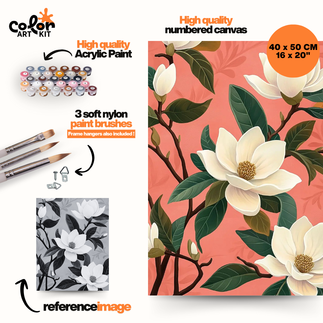 Fleurs Blanches sur fond Corail
