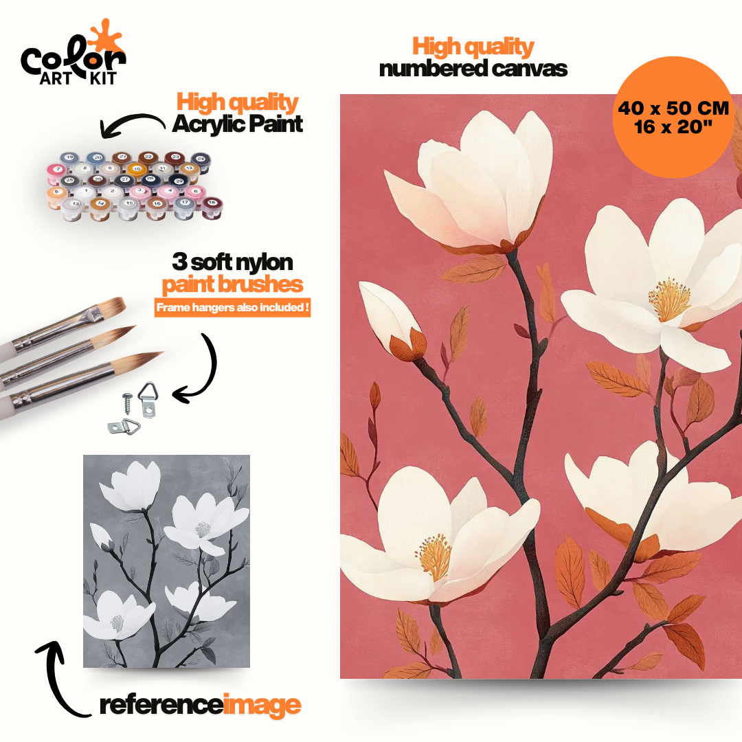 Fleurs Blanches sur Fond Ocre