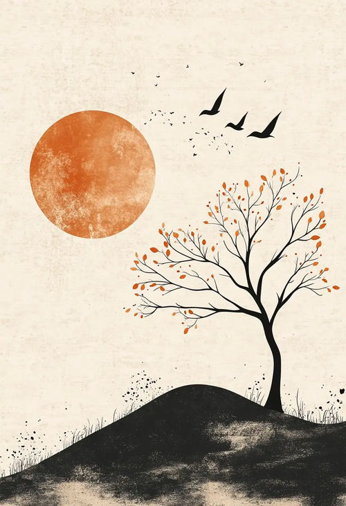 Feuilles d'Automne et Soleil Orange
