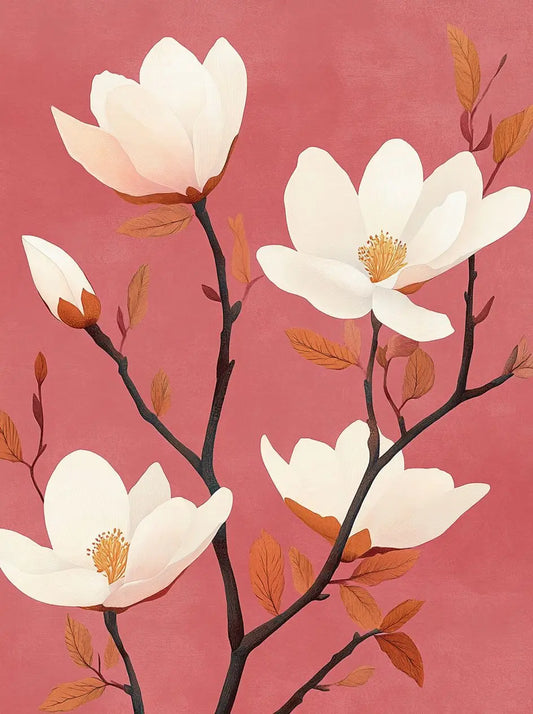 Fleurs Blanches sur Fond Ocre