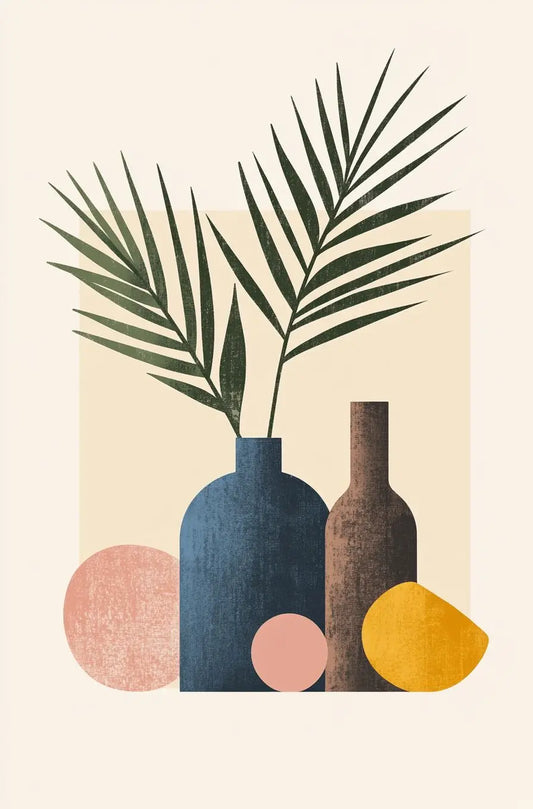 Vases et Feuilles de Palmiers