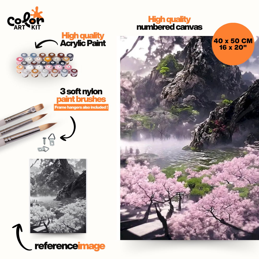 Montagne et Cerisiers en Fleurs
