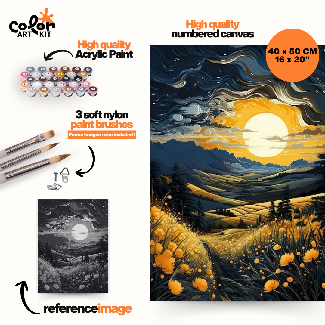Lune couchante sur la plaine