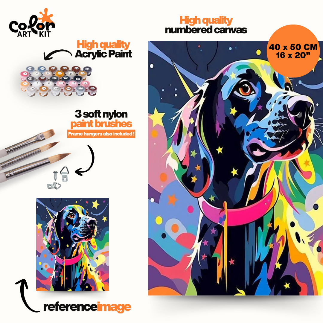 Portrait de Chien Étoilé et Coloré