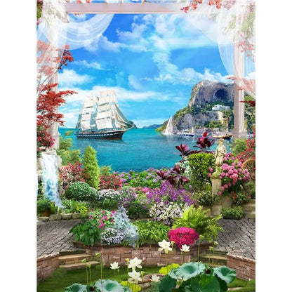 Garden scene with Sailboat