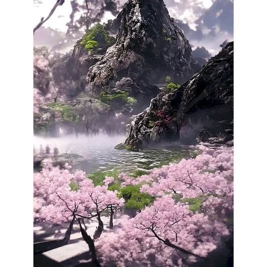 Montagne et Cerisiers en Fleurs 